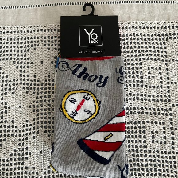 NEW with tags YoSox grey, red, navy, white & yellow socks men’s size 7-12 rare - Picture 1 of 9